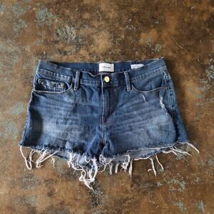 FRAME Le Cutoff Denim Shorts Size 28 Frayed Hem Blue Stretch Distressed Womens